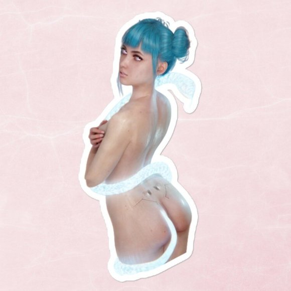 Sexy Cyberpunk Blue Moon with glowing snake Bubble-free stickers (Customizable) - Picture 1 of 3